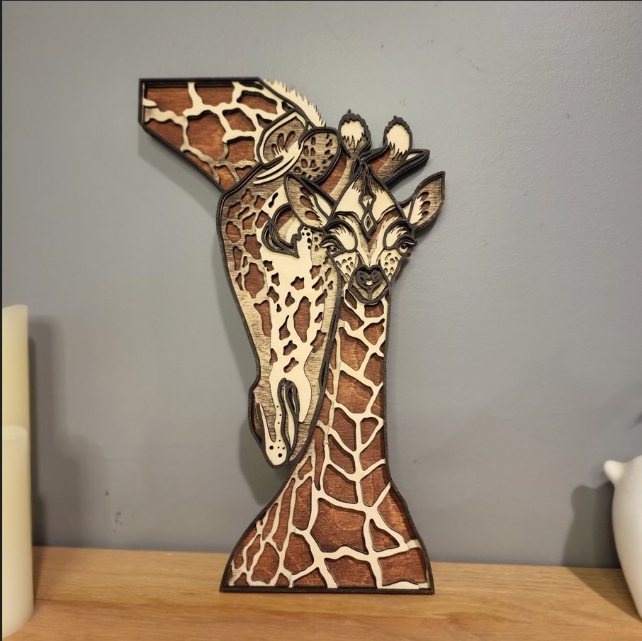 Giraffes layered wood art