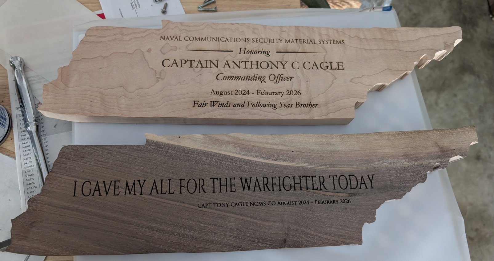 Tennessee shaped military plaques