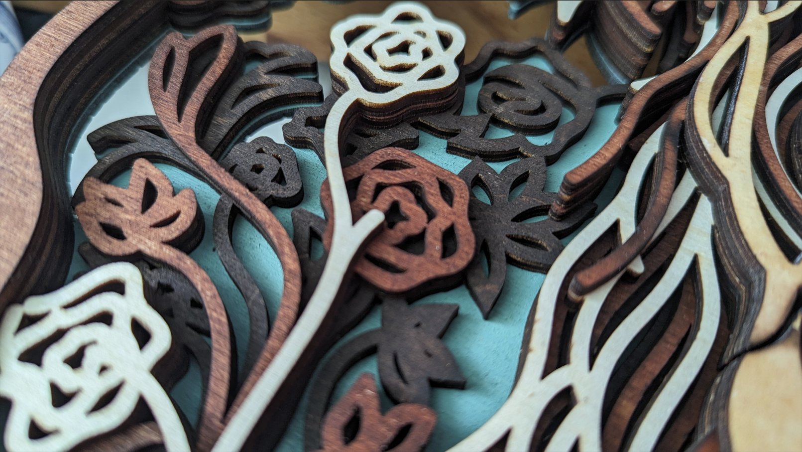 Detail shot of layered wood craftsmanship